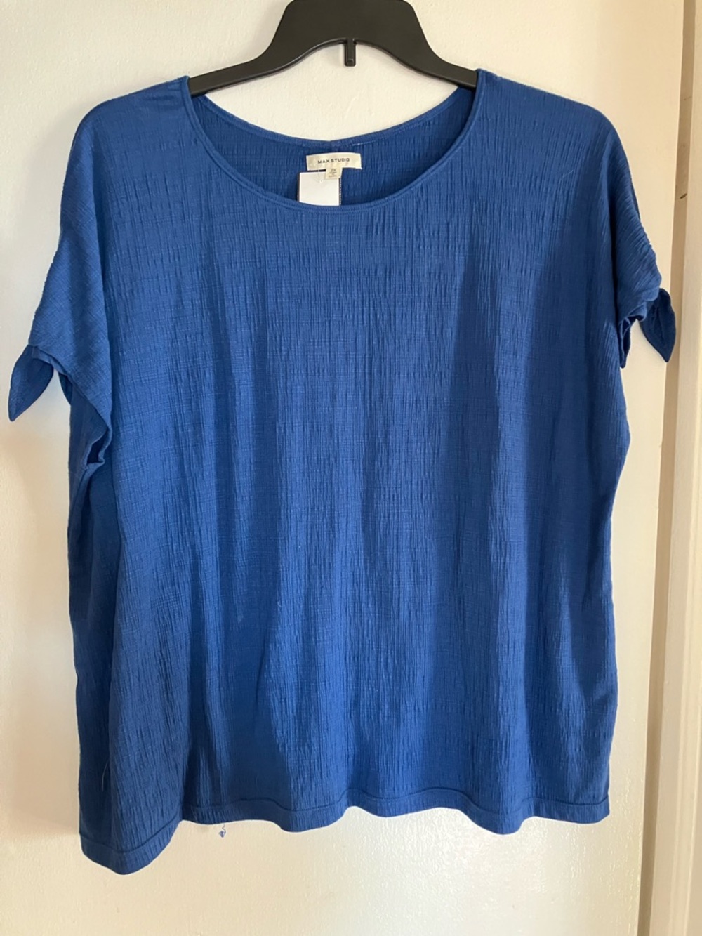 Max Studio Royal Blue Short-Sleeve Textured Tee